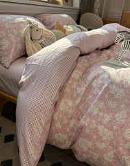 YICKYUE  -  Romantic sweet pink flower bedding set girl,twin full queen kawaii floral cotton home textile bed sheet pillow case quilt cover