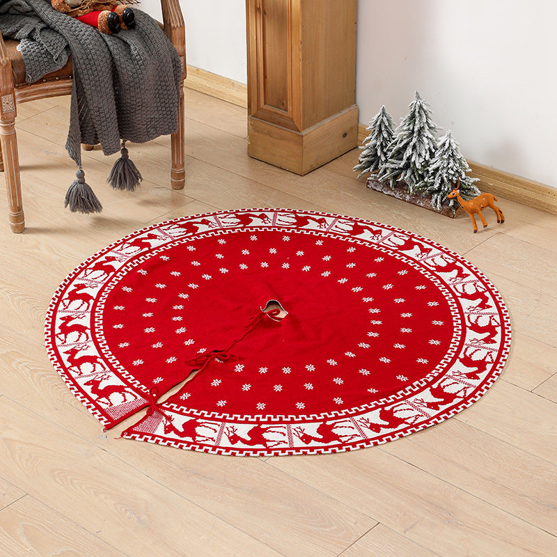 YICKYUE  -  Creative Christmas Atmosphere Tree Skirt Snowflake Deer Knitted Christmas Tree Apron Christmas Tree Skirt Decorations Props