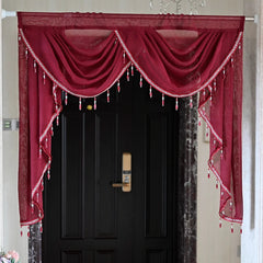 YICKYUE  -  White Linen Valance Curtain Head Luxury Beaded Lace Voile Valance Curtain Wavy Curtain Custom Window Panel Drape for Living Room