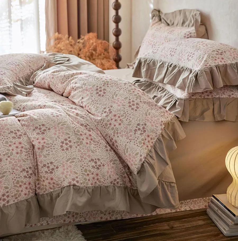 YICKYUE   -  Fresh fashion green flower bedding set,full queen king rustic floral sand cotton home textile bed sheet pillow case duvet cover