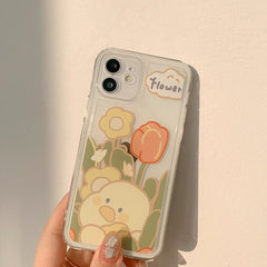 Lovely duck flower soft silicone clear phone case for iphone 12 mini 11 pro max xs max xr x 8 7 plus cute cover transparent capa