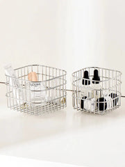 YICKYUE  -  Luxury Stainless Steel Silver Storage Basket, Cosmetic Pen Holder, Desktop Sundry Square Basket, Home Decoration