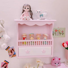 YICKYUE  -  Pink Home Decor Wall Mount Wood Frame Books Toys Storage Shelf Rack Holder Cute Bedroom Decor