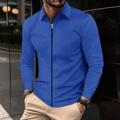Hearujoy Waffle Jacket For Men Solid Zipper Long Sleeve Lapel Cardigan Coat Spring Autumn Casual Polo Collar Jackets Outwear Clothing
