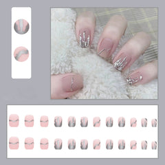 Wholesale Cow Pattern Design Nail Art Summer Small Fresh False Nails Wearable Glitter Sequins Fake Nails Full Cover Nail Tips