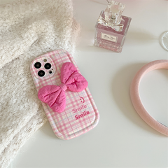 Yickyue Cute Pink Bowknot Grids Phone Case For iPhone 14 13 12 11 Pro Max IMD Soft Silicone Protector Cover For iPhone 14pro Funda