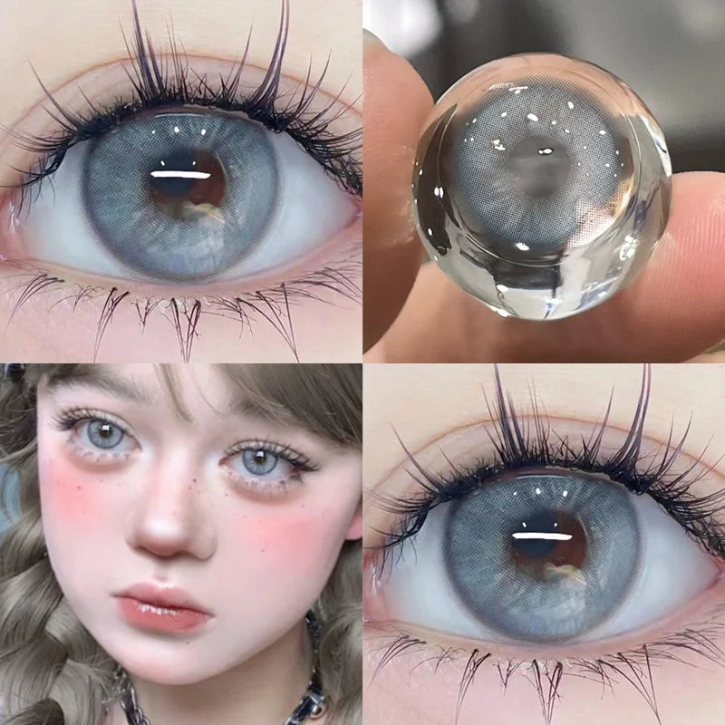 YICKYUE  -  Graded 2pcs/1pair Taylor BlueGray Colored Contact Lenses Cosmetic Softlens 14.2mm