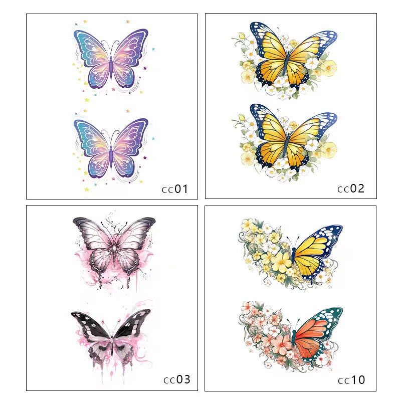 YICKYUE  -  4pc Dopamine Butterfly Tattoo Stickers Color High Sense Girls Fake Tattoo Art Fashion Waterproof Temporary Faux Tatouage Femme