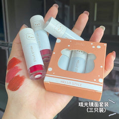 HELLO STYLE Dummy Bear Soft Mist Velvet Lip Mud Mirror Lip Glaze Easy To Color Nude Makeup Long-lasting Natural Lip Makeup