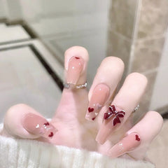 Fake Finger Press On Nails Heart 24PCS Long Ballet Nails Japanese Full Cover Nail Tips Design Nail For Girls Free Shipping Items