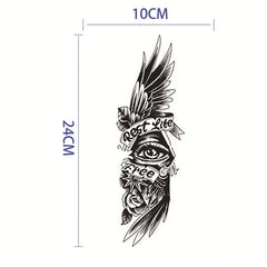 YICKYUE  -  4 Sheets Fake Tattoo Sleeve Arm Body Art Long Lasting 15 Days Herbal Juice Ink Temporary Tattoo Sticker Text Wings Totem Men