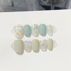 YICKYUE  -  10Pcs Handmade Press on Nails Cute Short Watercolor Fake Nails INS Irregular Design Ballet False Nails Full Cover Art Nail Tips
