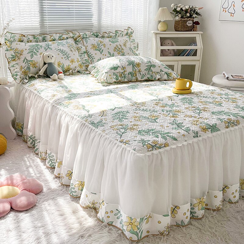 Yickyue Korean version of the cotton quilted bed skirt one-piece non-slip princess bed cover cotton thickened bed sheet skirt type