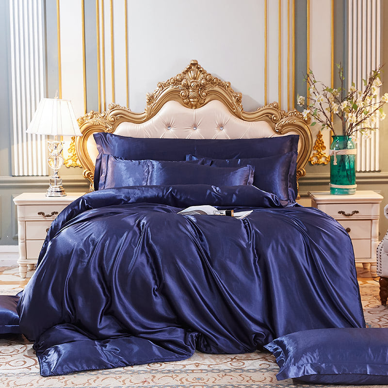 Yickyue - Silky Satin Bedding Set with Duvet Cover Flat Sheet Pillowcases
