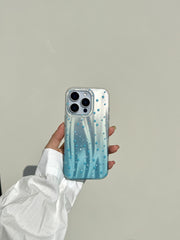 YICKYUE  -  ins Laser underwater Gradient Blue Stars Phone Case for iPhone 16 15 14 13 Pro Max Back Cover Fund