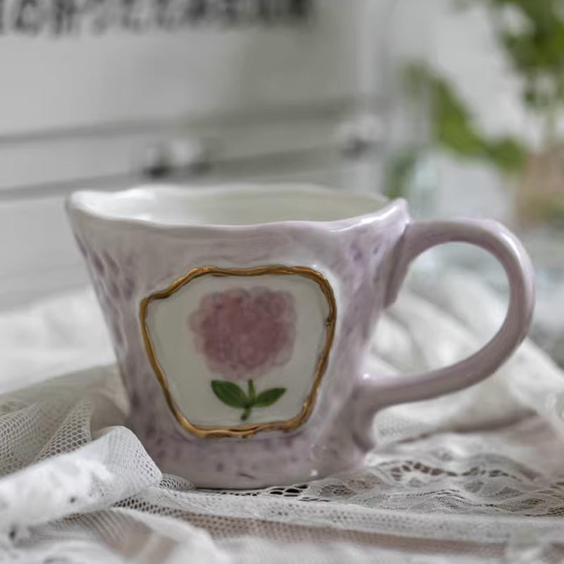 YICKYUE  -  Retro Irregular Ceramic Mug, Hand-painted, Oil Painting Style, Coffee Breakfast Cup, Birthday Gift, Drink Set