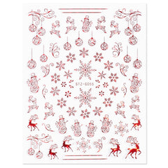 Holographic Red Christmas Nail Sticker Shine Glitter Snowflake Elk Santa Claus Transfer Slider Winter 3D Decal SASTZG050-058
