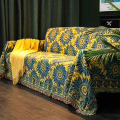 Sofa Blanket Sunflower Pattern Carpet Dust Cover Towel Ramie Cotton Home Decoration Multifunctional Warmth Blankets