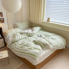 Yickyue Soft Cotton Textured Duvet Cover Set with Tassel Fringe Boho Chic Bedding sets Twin Queen Comforter Cover Bed Sheet Pillowcases