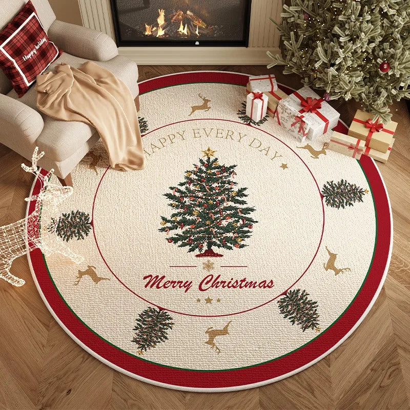 YICKYUE  -  Living Room Carpet Non-slip Waterproof Soundproof Floor Mat Christmas Red Tree Decoration Rug Round Large Size Household Mats