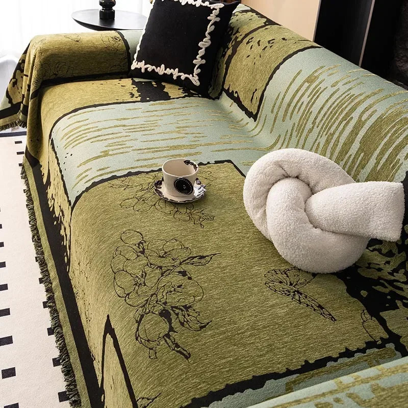 YICKYUE  -  Chenier Vintage Sofa Cover Cloth Anti Cat Scratch Anti Slip Backrest Towel  A Whole Fully Enclosed Dust Couch Cover Cloth 3 Seat