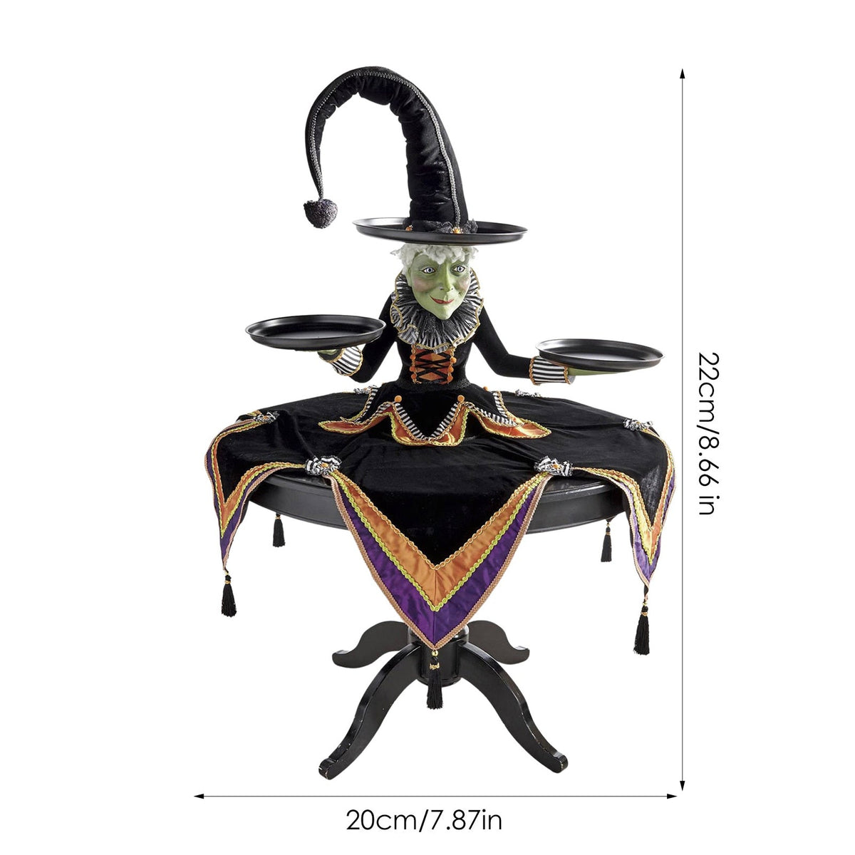 Halloween Witch Tabletop Server with Harlequin Tablecloth Halloween Cupcake Witch Display Stand Home Decoration