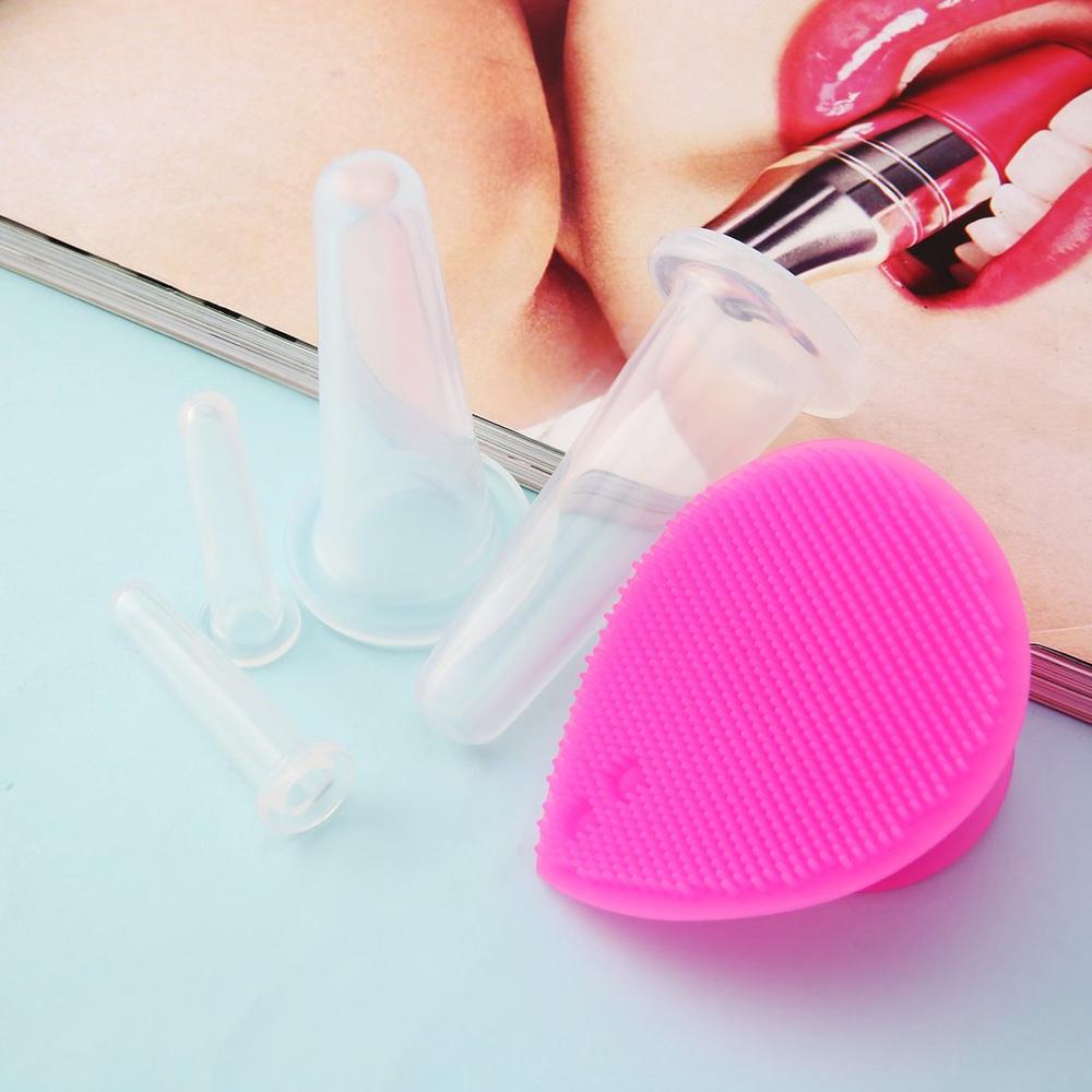 New 5pcs/set Silicone Face Eye Cupping Jar Facial Lifting Massage Cups With Cleansing Brush Facial Cups Skin Beauty Health Care!