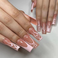 YICKYUE  -  Blue Gradient Sequin Rhinestone Long Ballet Fake Art Nail Pink Love Heart Valentine White False Nail Press on Nail Glue Manicure