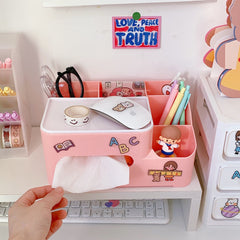 W&G INS Kawaii Storage Box Multi Grid Desktop Make Up Organizer Living Room Bedroom Multifunction Tissue Box Jewelry Organizador