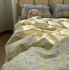 Yickyue -  Fresh pastoral flower bedding set,twin full queen king yellow blue floral cotton home textile bed sheet pillow case quilt cover