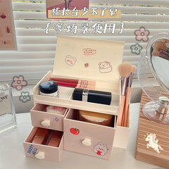 Creative Cute Desktop Storage Box Organizer Plastic Drawer Office Home Cosmetic Box Student Makeup Brush Storage Box Kawaii