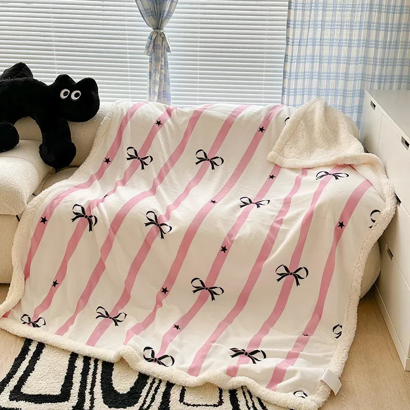 YICKYUE  -  Printed Autumn Winter Warm Sofa Blankets for Throw Soft Coral Fleece Warmth Bed Blanket Imitation Lambswool Anti-static Blanket