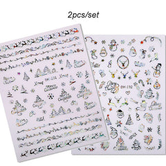 1 Set Xmas Christmas Silver 3D Nail Stickers with Tweezer Snowflakes Star Decoration Transfer Stickers for Nails Manicures Slide