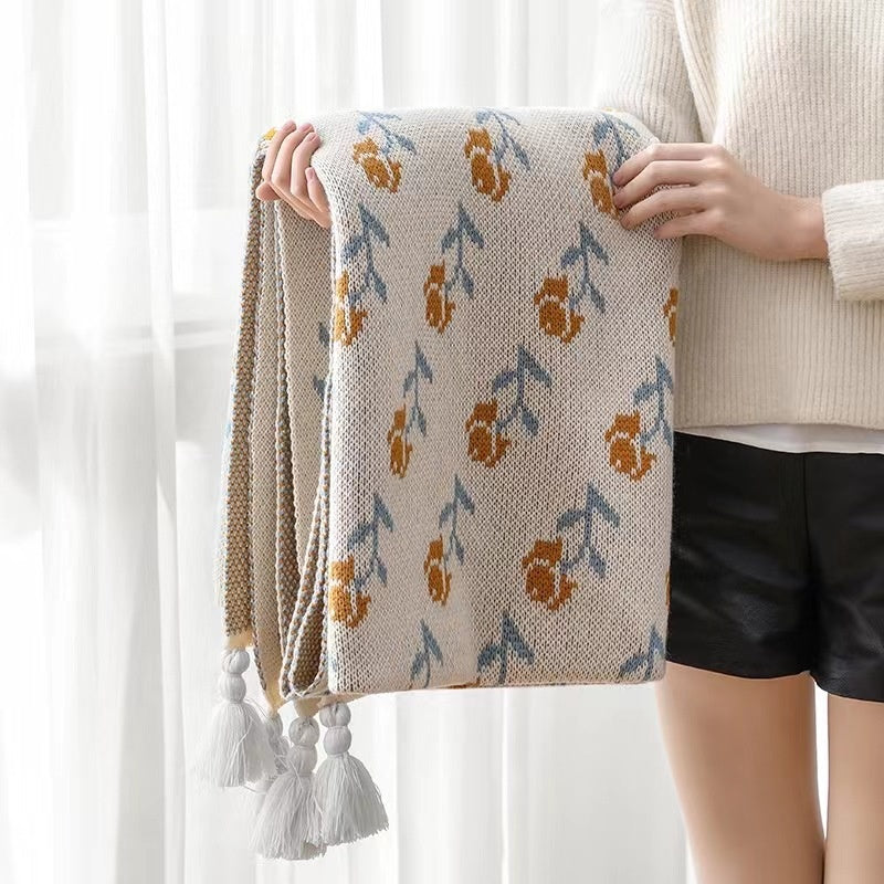 YICKYUE  -  Flower Knitted Blanket Bed Car Sofa Blanket Cover Ins Floral Knitted Bed Blanket Throw Blankets For Picnic Travel 130x170cm