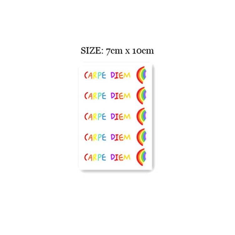 Waterproof Temporary Tattoo Sticker CARPE DIEM Rainbow Letter Design Body Art Fake Tattoo Flash Tattoo Arm Female Male