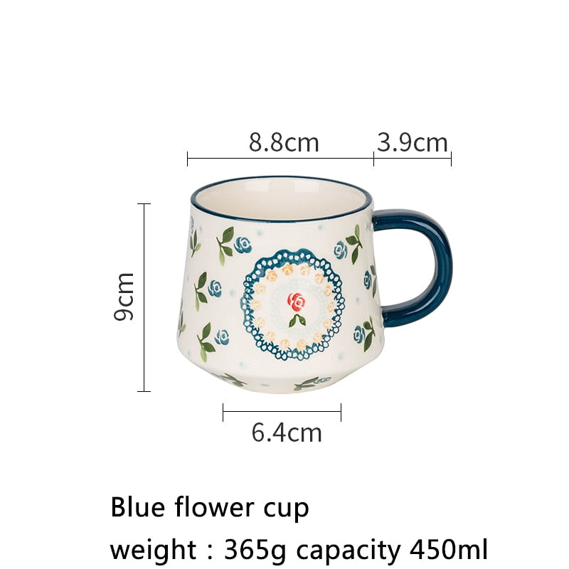 450/220/350ml Cherry Coffee Milk Breakfast Cup With Handle Ceramic Lovers Mugs Tumblers office Home Drinkware Tool