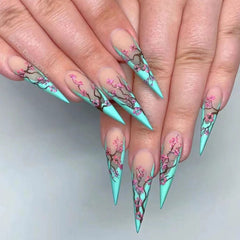 YICKYUE  -  24Pcs Glitter Gradient Green False Nails with Rhinestone Long Almond Press on Nails Detachable Stiletto Fake Nail Tips Wearable