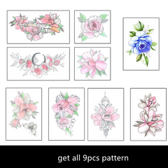 YICKYUE  -  9pcs Beautiful Color Chest and Shoulder Tattoo Flower Tattoo Stickers