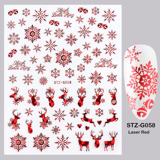 Holographic Snowflake Stickers Nail Decals Slider 3D Reflective Glitter Winter Elk Leaf Colorful Christmas Manicure Decor GLF712
