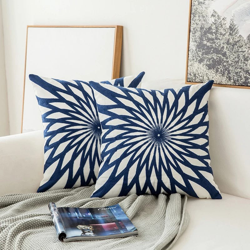 YICKYUE  -  Blue Embroidered Ornaments Cushion Cover