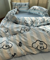 YICKYUE  -  Fashion cute cartoon dog blue stripes bedding set kid teen,twin full queen cotton home textile bed sheet pillow case quilt cover