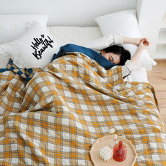 Yickyue Plaid Leisure Blanket Throw Cotton Gauze Bedspread Nap Air Conditioning Blanket Soft Boho Decor Sofa Towel Summer Quilt