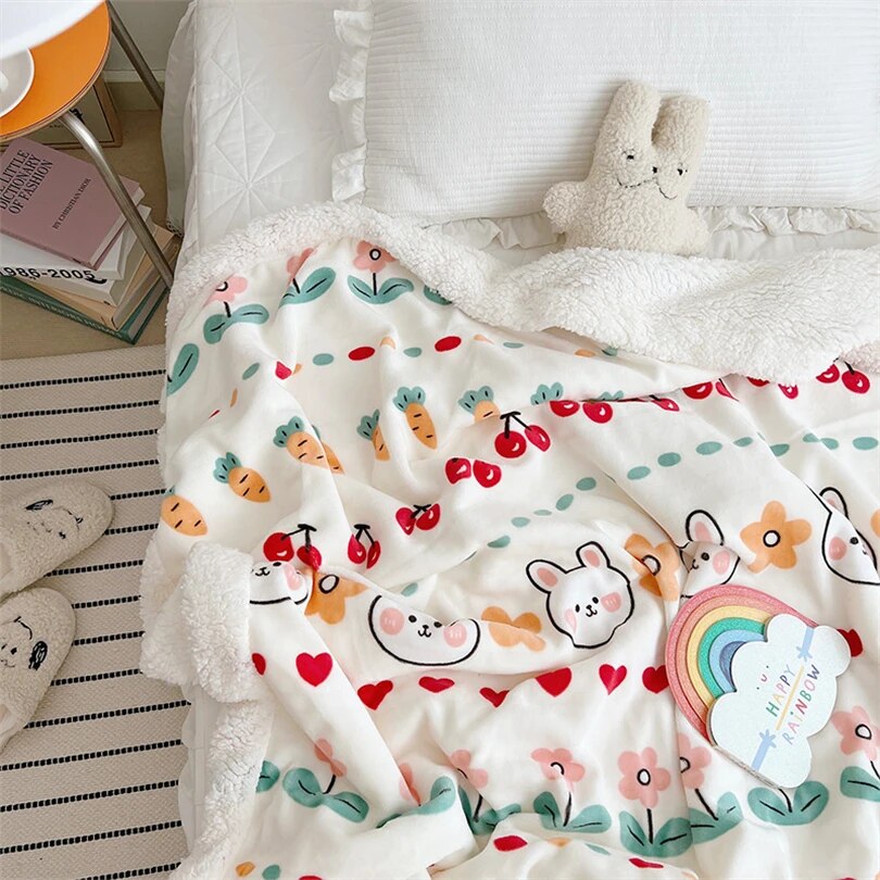 Yickyue Fresh and Simple Ins Children's Lamb Fleece Blanket Double-Layer Thickened Sofa Shawl Blanket Skin-Friendly Warm Nap Blanket