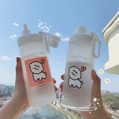 Simple Korean style lovely straw glass cup with cover and scale student sports large capacity water cup