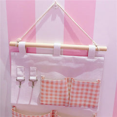 W&G Pink Grid 5 Pockets Wardrobe Wall Door Back Hanging Bag Underwear Sock Tie Hanging Storage Organizer Sundries Pouch