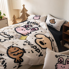 YICKYUE  -  Cute Cartoon Print Bedding Set Japanese Korean Duvet Sets 3 4 Pcs  Bedsheet Bedroom Dormitory Hotel Homestay Home Decoration