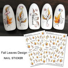 1 Sheet Autumn Fall Leaves Series 3D Nail Stickers Ginkgo Maple leaf Self Adhesive Transfer Sliders Nail Decal Manicures Foils