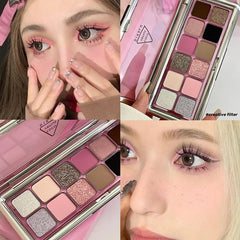 Yickyue 12 Color Matte Pearlescent Eyeshadow Palette Shimmer Milk Tea Cement Color Eye Shadow Tray Shiny Long Lasting Eye Makeup