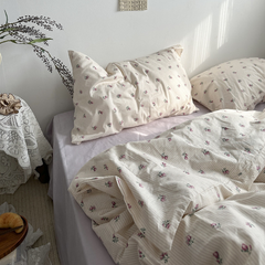 Yickyue ins retro style small floral cotton four-piece set cotton washed cotton four-piece set bed sheet quilt cover bed four-piece set