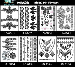 Black Lace Waterproof Temporary Tattoo Sticke Sexy Thigh Sticker Body Art Fake Tattoo Arm Sticker Female